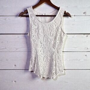 Coquette Romantic Lace Peplum Tank Top Mauve Size M White Floral Overlay